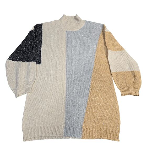 Blu Pepper Dresses & Skirts - Blu Pepper Sweater Womens Large Multicolor Colorblock Mock Neck Tunic Knit
